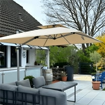 PURPLE LEAF 9FT Deluxe Square Patio Umbrella, Large Offset Cantilever Umbrella with 360° Rotation, Beige