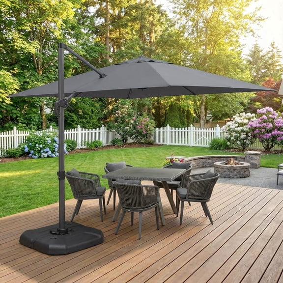 PURPLE LEAF 9x11.5 Ft Cantilever Umbrella Rectangle Outdoor Patio Umbrella Large Offset Hanging Umbrella Aluminum Umbrella with 360°Rotation Adjustable Garden Pool Umbrella,Gray