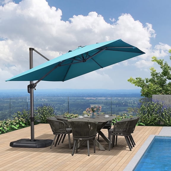 PURPLE LEAF 9x11.5 Ft Cantilever Umbrella Rectangle Outdoor Patio Umbrella Large Offset Hanging Umbrella Aluminum Umbrella with 360°Rotation Adjustable Garden Pool Umbrella,Turquoise Blue