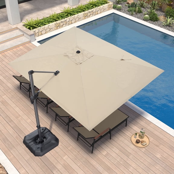 PURPLE LEAF 9x11.5 Ft Cantilever Umbrella Rectangle Outdoor Patio Umbrella Large Offset Hanging Umbrella Aluminum Umbrella with 360°Rotation Adjustable Garden Pool Umbrella,Beige