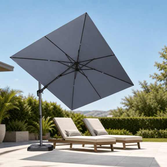PURPLE LEAF 9x12 ft Rectangle Offset Cantilever Umbrella, Left-Right Tilting & 360° Swivel, Aluminum Outdoor Patio Garden, Light Gray
