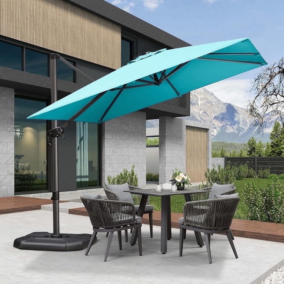 PURPLE LEAF 9x9 Ft Cantilever Umbrella Square Outdoor Patio Umbrella Large Offset Hanging Umbrella Aluminum Umbrella with 360°Rotation Adjustable Garden Pool Umbrella,Turquoise Blue