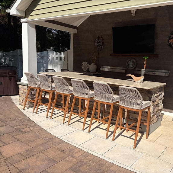 PURPLE LEAF Bar Stools Set of 2 Height Metal Bar Chairs with Back Modern Aluminum Tall Comfy Wicker Woven Boho Barstools Garden Pool Patio Outdoor, Twill
