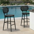 thumbnail image 1 of PURPLE LEAF Bar Stools Set of 2 Patio Rattan Counter Height Barstools Modern Aluminum Stools Outdoor Bar Chairs with Back for Pool Garden Kitchen Island, Black, 1 of 6