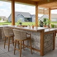 thumbnail image 1 of PURPLE LEAF Counter Height Bar Stools Set of 2 Patio Rattan Bar Stool Chairs Outdoor Modern Boho Barstools with Backs and Ergonomic Armrest for Balcony Garden Indoor Kitchen Island,Teak, 1 of 10