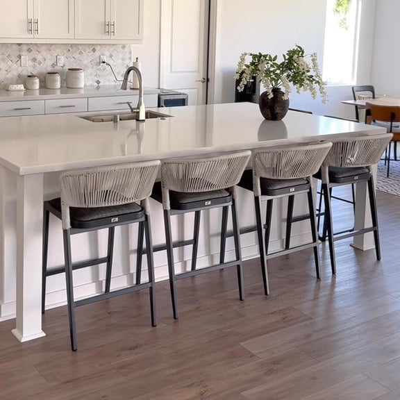 PURPLE LEAF Outdoor Counter Height Bar Stool Set of 2, Modern Aluminum Rattan Bar Chairs with Backrest and Cushion, All-Weather for Kitchen, Patio, Pool