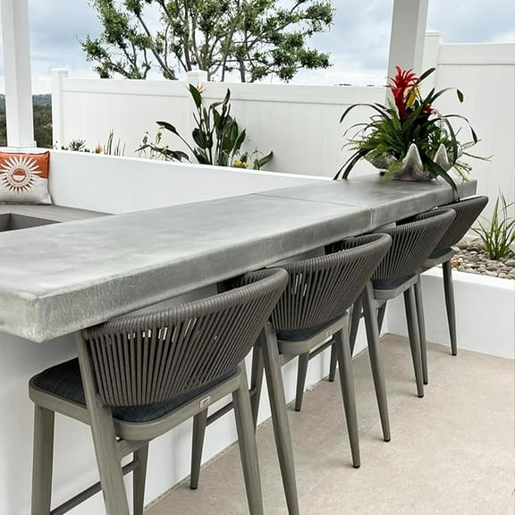 PURPLE LEAF Counter Height Stool Set of 2 Modern Aluminum Rattan Wicker Outdoor Barstools with Backrest and Cushion for Kitchen Lawn Pool Bar Chairs, Grey