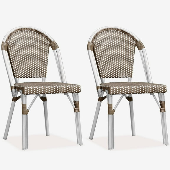 PURPLE LEAF Dining Chair Set of 2 Outdoor Dining Chairs French Hand-Woven Wicker White Print Finish Armless Chairs for Patio Porch Garden Indoor, Coffee