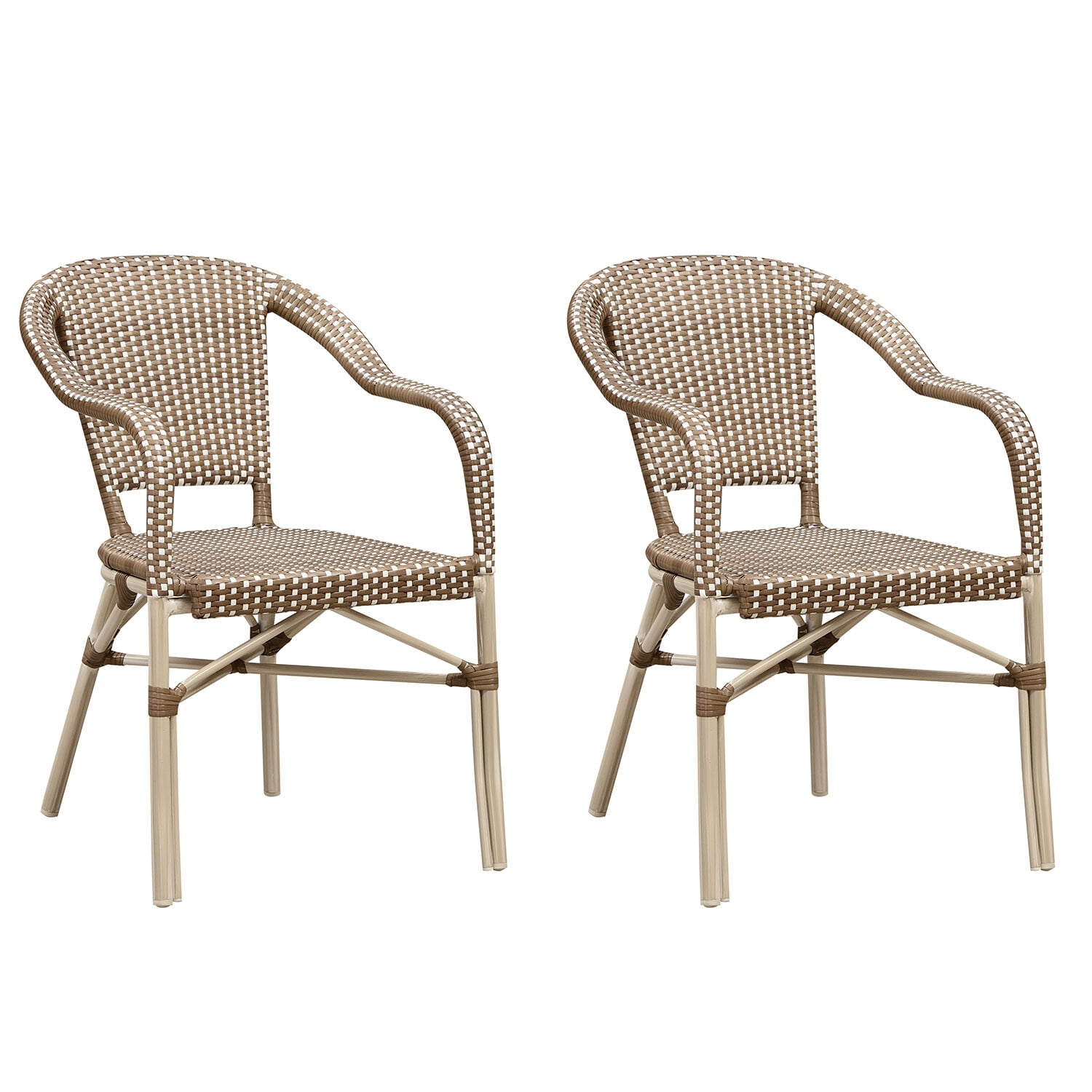 PURPLE LEAF Dining Chair Set of 2 Outdoor Dining Chairs French Hand-Woven Wicker White Print Finish Armchairs for Patio Porch Garden Indoor, Coffee