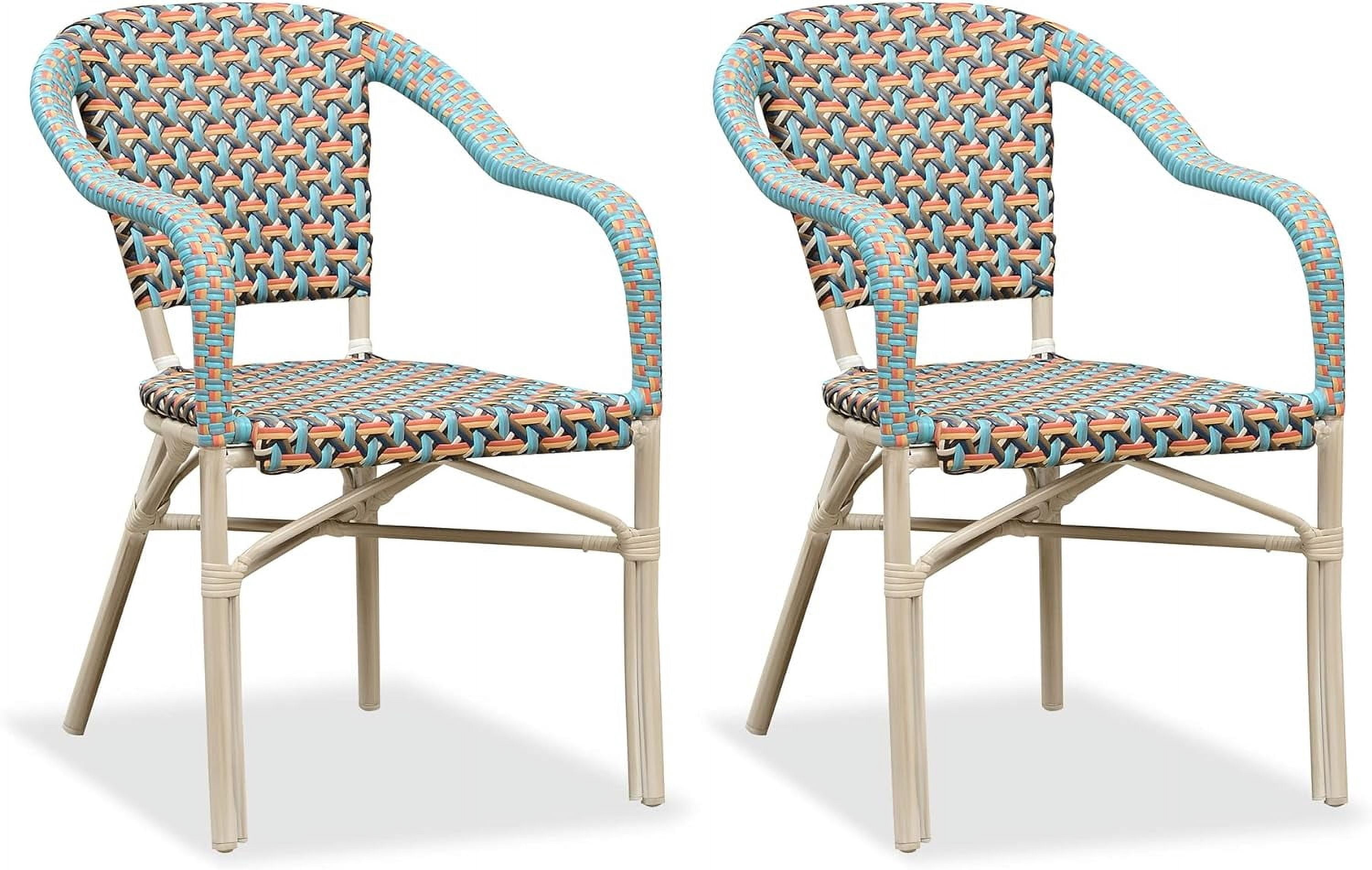 PURPLE LEAF Dining Chair Set of 2 Outdoor Dining Chairs French Hand-Woven Wicker White Print Finish Armchairs for Patio Porch Garden Indoor, Colorful