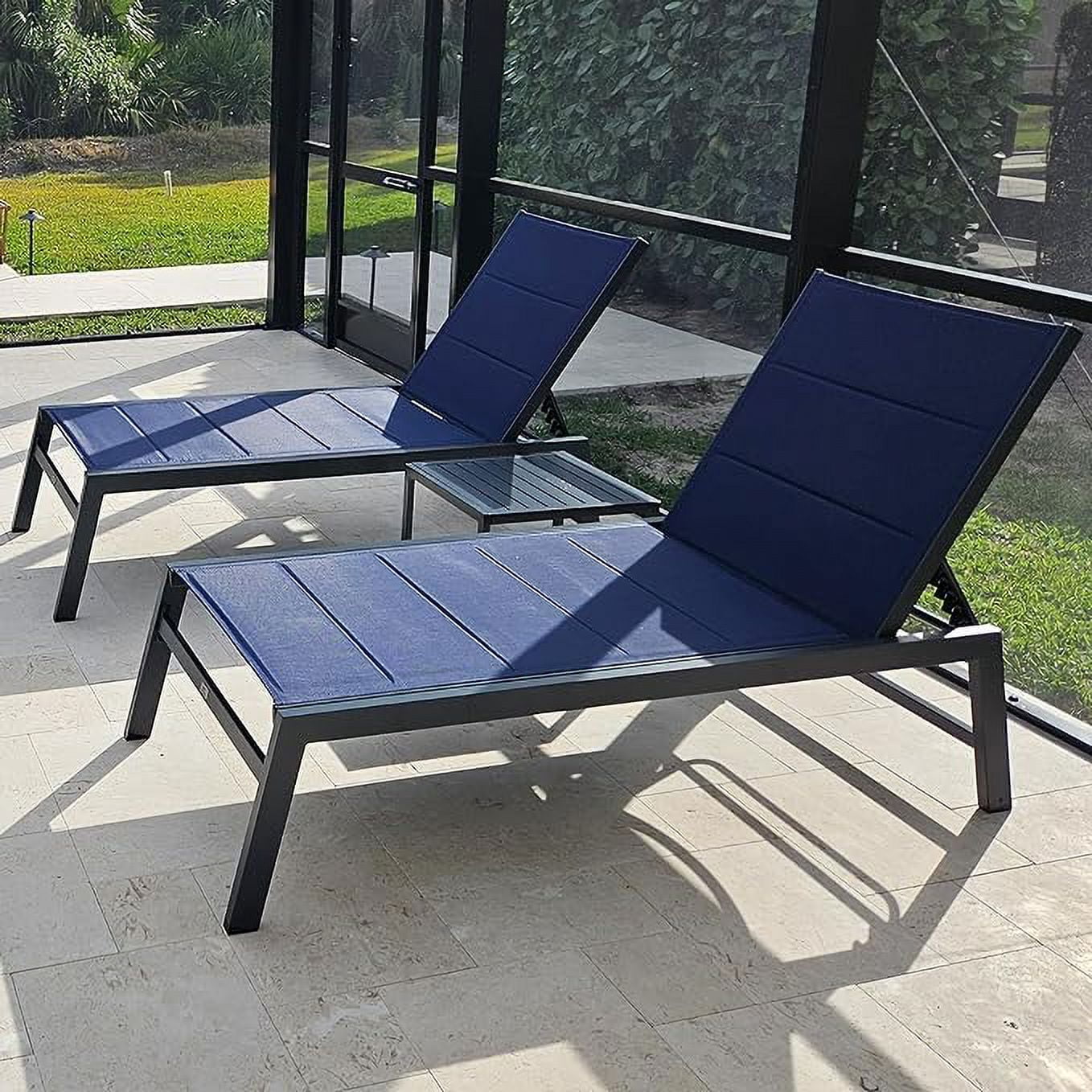 PURPLE LEAF Extra Large Outdoor Chaise Lounge 2 Pieces Aluminum Lounge Chair with Wheels Reclining Chair for Patio Pool Beach Sunbathing Navy Blue Oversized Lounger Walmart
