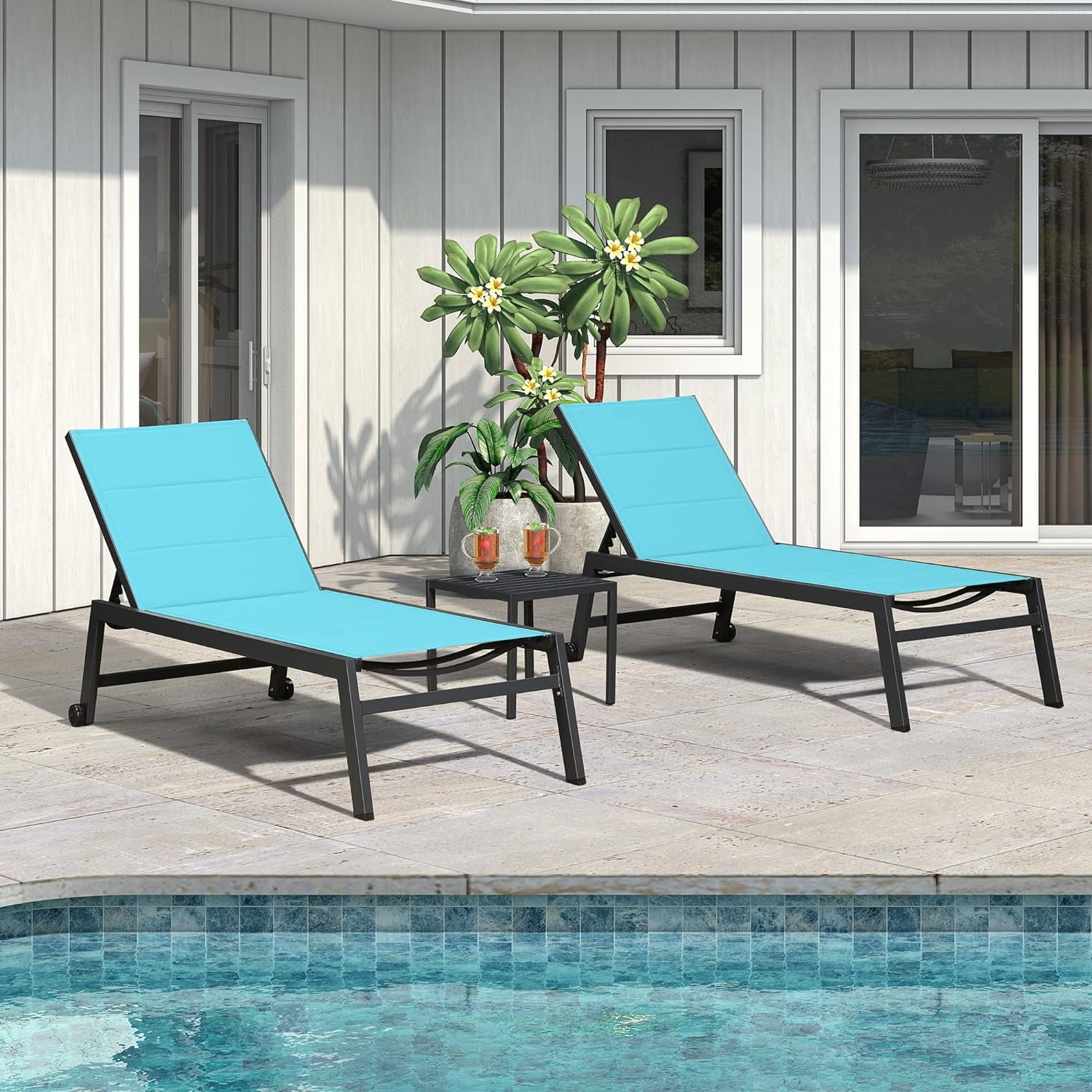 PURPLE LEAF Extra Large Outdoor Chaise Lounge 2 Pieces Aluminum Lounge ...