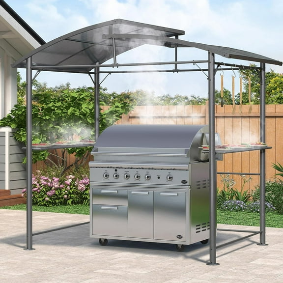 PURPLE LEAF Grill Gazebo BBQ Aluminum Shelter BBQ canopy with Double Side Trays for Outdoor Backyard Patio Lawns Parties Grey