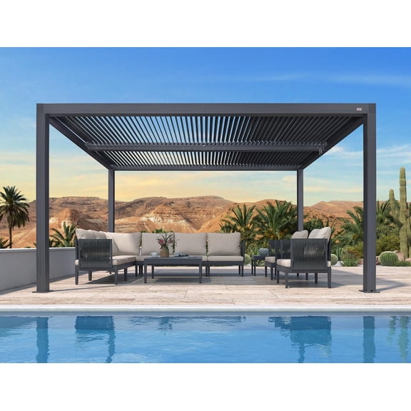 PURPLE LEAF 10 X 14 Louvered Pergola 94AS Outdoor Aluminum Adjustable Roof Deck Backyard Garden Hardtop Gazebo Grey