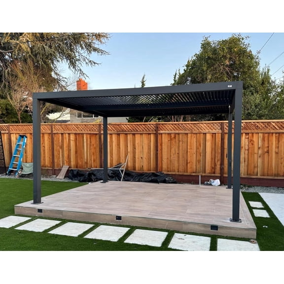 PURPLE LEAF 10 X 14 Louvered Pergola 94AS Outdoor Aluminum Adjustable Roof Deck Backyard Garden Hardtop Gazebo Grey