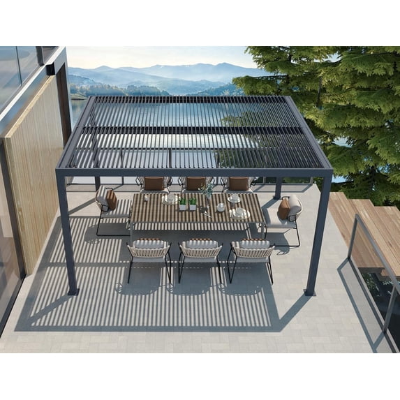 PURPLE LEAF 12 X 14 Louvered Pergola 94AS Outdoor Aluminum Adjustable Roof Deck Backyard Garden Hardtop Gazebo Grey