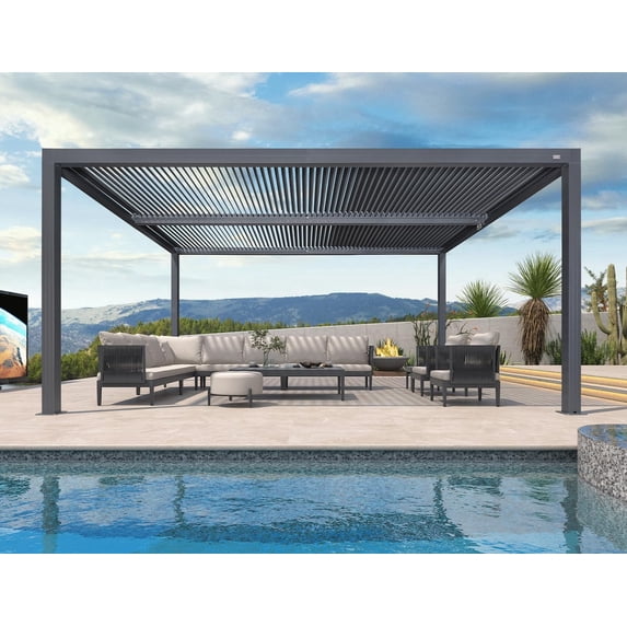 PURPLE LEAF 12 X 16 Louvered Pergola 94AS Outdoor Aluminum Adjustable Roof Deck Backyard Garden Hardtop Gazebo Grey