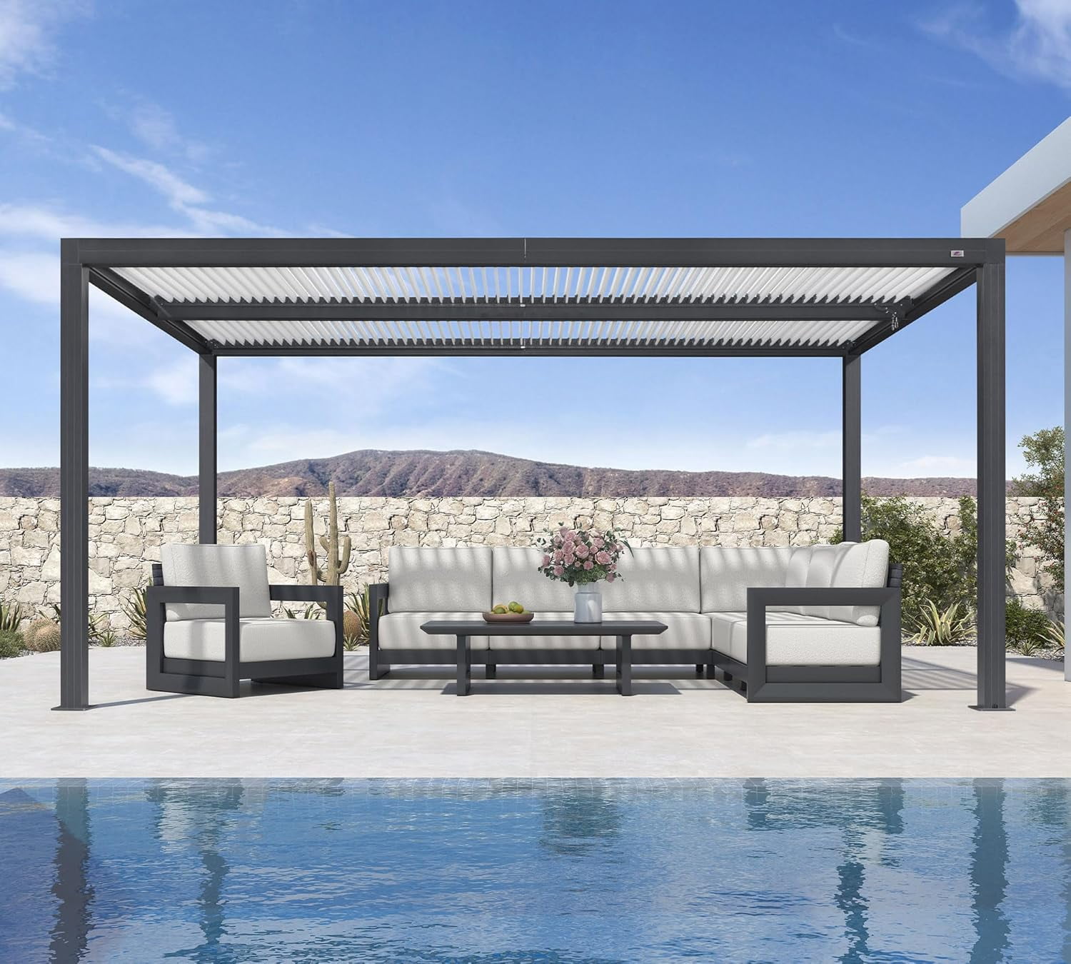 PURPLE LEAF Louvered Pergola 10' x 16' Outdoor Aluminum Pavilion with ...