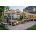 thumbnail image 1 of PURPLE LEAF Louvered Pergola 11' x 28' Outdoor Wood Texture Aluminum Pergola with 24 Bright LED String Lights, Adjustable Roof & Waterproof Hardtop Gazebo for Patio, Deck & Backyard Garden, 1 of 9