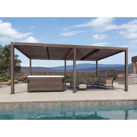 PURPLE LEAF Louvered Pergola 12' × 20' Outdoor Hardtop Pavilion Sun Shade Structure with Adjustable Canopy Aluminum Retractable Roof for Patio Deck Backyard Bronze