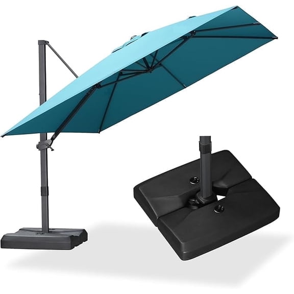 PURPLE LEAF OUTDOOR 10' × 10' Patio Cantilever Umbrella with Base Outdoor Square Adjustable Offset Umbrellas with 360-degree Rotation and 8 Heavy Duty Metal Ribs for Garden Deck Pool Turquoise Blue