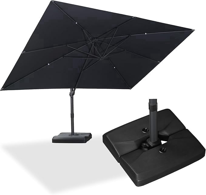 PURPLE LEAF OUTDOOR 10' × 13' Patio Cantilever Umbrella with Base Outdoor Rectangle Adjustable Offset Umbrellas with 360-degree Rotation and 8 Heavy Duty Metal Ribs for Garden Deck Pool Grey