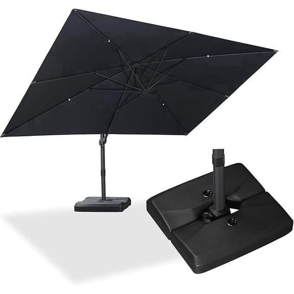 PURPLE LEAF OUTDOOR 10' × 13' Patio Cantilever Umbrella with Base Outdoor Rectangle Adjustable Offset Umbrellas with 360-degree Rotation and 8 Heavy Duty Metal Ribs for Garden Deck Pool Grey