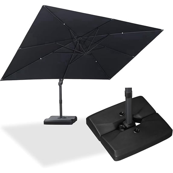 PURPLE LEAF OUTDOOR 10' × 13' Patio Cantilever Umbrella with Base Outdoor Rectangle Adjustable Offset Umbrellas with 360-degree Rotation and 8 Heavy Duty Metal Ribs for Garden Deck Pool Grey
