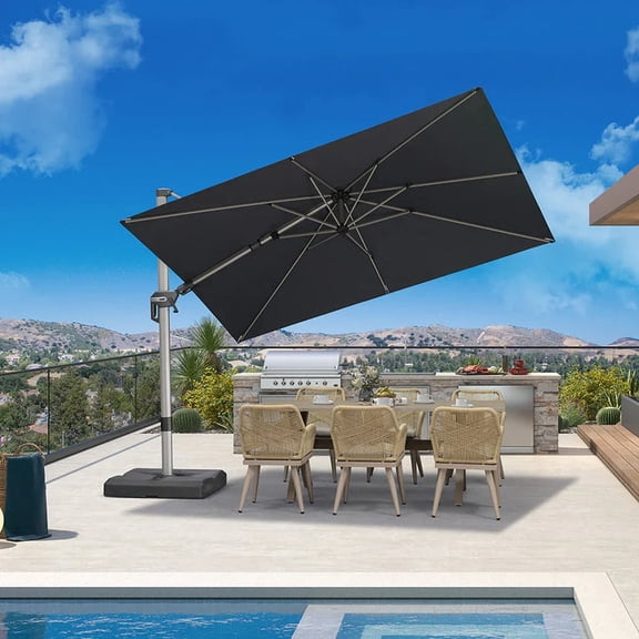 PURPLE LEAF OUTDOOR 10' X 6.5' Left-right Tilting Patio Umbrella Outdoor Swivel Cantilever Umbrella Aluminum Offset Umbrella with Champagne Frame for Garden Pool, Grey