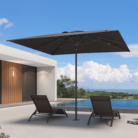 PURPLE LEAF OUTDOOR 10' x 10' Square Semi-Auto Outdoor Patio Umbrella Aluminium Market Umbrella Table Umbrella with 1.89In Rod and 8 Sturdy Ribs for Deck Lawn Pool Garden, Gray