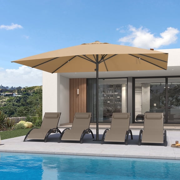 PURPLE LEAF OUTDOOR 10' x 13' Rectangular Semi-Auto Outdoor Patio Umbrella Aluminium Market Umbrella Table Sun Umbrella with 2.36" Rod and 8 Sturdy Ribs for Deck Lawn Pool Garden, Beige