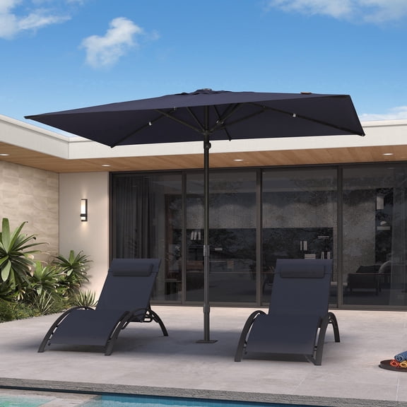 PURPLE LEAF OUTDOOR 10' x 6.5' Rectangular Semi-Auto Outdoor Patio Umbrella Aluminium Market Umbrella Table Umbrella with 1.89In Rod and 6 Sturdy Ribs for Deck Lawn Pool Garden, Navy Blue