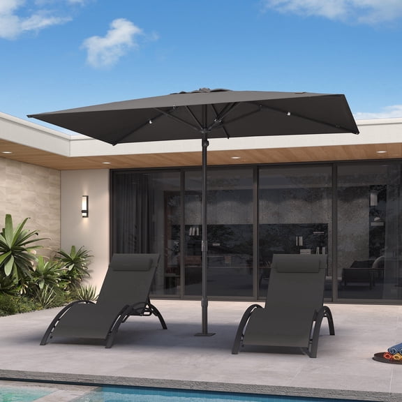 PURPLE LEAF OUTDOOR 10' x 6.5' Rectangular Semi-Auto Outdoor Patio Umbrella Aluminium Market Umbrella Table Umbrella with 1.89In Rod and 6 Sturdy Ribs for Deck Lawn Pool Garden, Gray