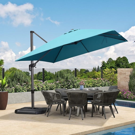 PURPLE LEAF OUTDOOR 10x10 ft Square Offset Cantilever Umbrella with 360-degree Rotation, Aluminum for Outdoor Patio Garden Deck Pool, Turquoise Blue