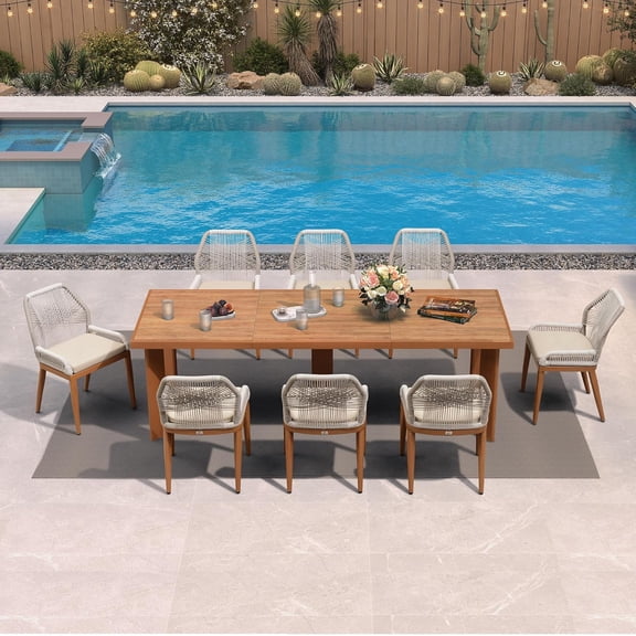 PURPLE LEAF OUTDOOR 11 Piece Modern Patio Dining Set, Rectangular Outdoor Table and Chairs with 10 PE Rattan Chairs for Garden, Backyard and Poolside, Deep Teak