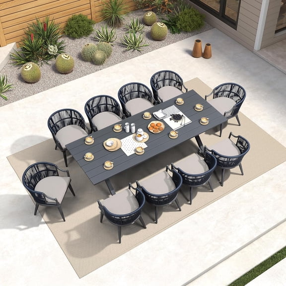 PURPLE LEAF OUTDOOR 11 Pieces Outdoor Dining Set All Weather Wicker Patio Dining Set with Rectangular Aluminum Table and Modern Armrest Dining Chairs for Garden Deck Backyard Kitchen, Grey