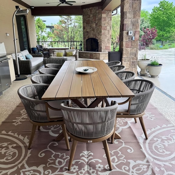 PURPLE LEAF OUTDOOR 11 Pieces Outdoor Dining Set All Weather Wicker Patio Dining Set with Rectangular Aluminum Table and Modern Armrest Dining Chairs for Garden Deck Backyard Kitchen, Champagne