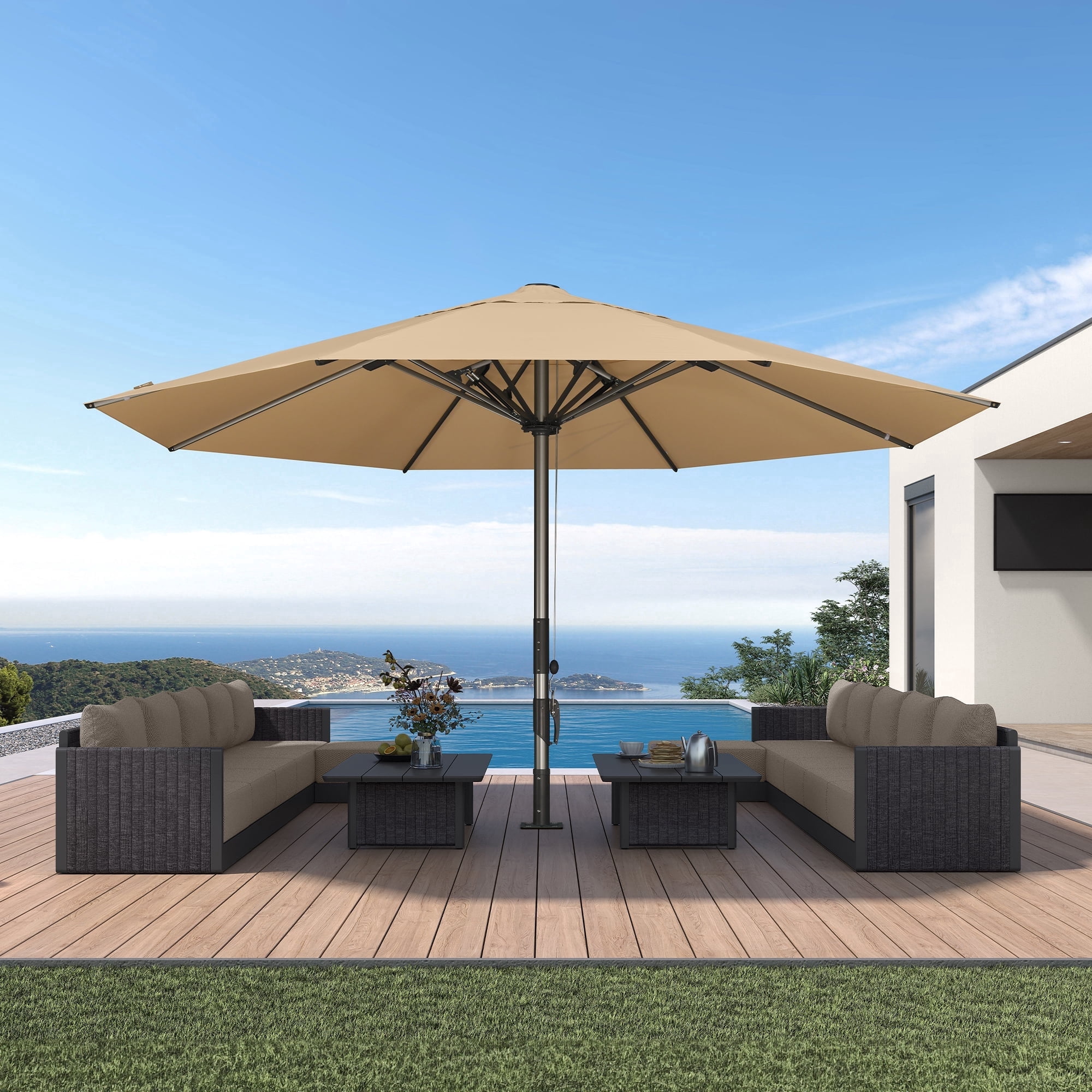 16 ft extra large outdoor patio market umbrella PURPLE LEAF OUTDOOR 16 x 16 FT Extra Large Rectangle Patio Market Table Sun Umbrella  Heavy-Duty with Semi-Auto Open Maximum Coverage for Restaurant Hotel Resort  Cafe Poolside White