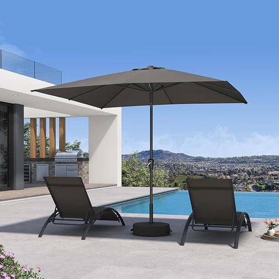 PURPLE LEAF OUTDOOR 5' x 8' Rectangular Patio Umbrella with Solar LED Outdoor Table Umbrella Aluminum Frame Market Umbrella Sun Umbrella for Garden Deck Lawn Pool Gray