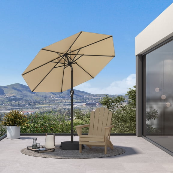 PURPLE LEAF OUTDOOR 7.5ft Round Patio Umbrella Outdoor Table Umbrella Aluminum Frame Market Umbrella Sun Umbrella for Garden Deck Lawn Pool Beige