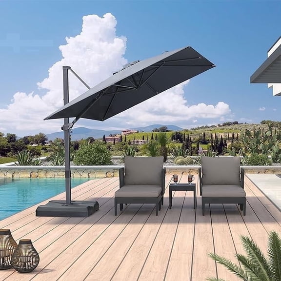 PURPLE LEAF OUTDOOR 8' × 8' Patio Cantilever Umbrella Outdoor Square Adjustable Offset Umbrellas with 360-degree Rotation and 8 Heavy Duty Metal Ribs for Garden Deck Pool Grey