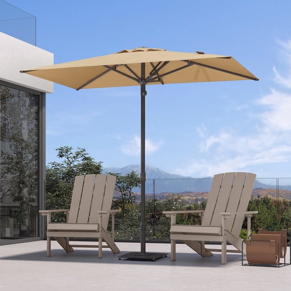 PURPLE LEAF OUTDOOR 8' x 5' Rectangular Semi-Auto Outdoor Patio Umbrella Aluminium Market Umbrella Table Umbrella with 1.89In Rod and 6 Sturdy Ribs for Deck Lawn Pool Garden, Beige