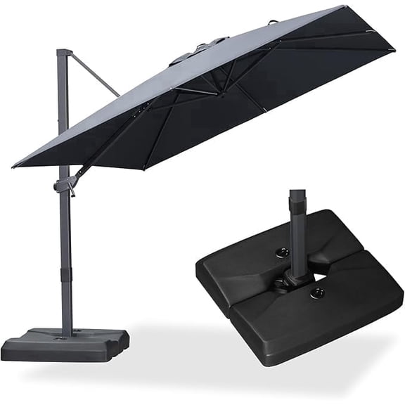 PURPLE LEAF OUTDOOR 9' × 9' Patio Cantilever Umbrella with Base Outdoor Square Adjustable Offset Umbrellas with 360-degree Rotation and 8 Heavy Duty Metal Ribs for Garden Deck Pool Grey