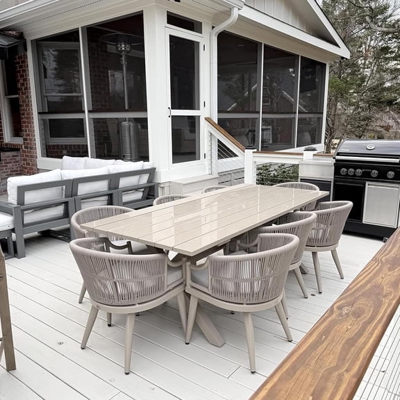 PURPLE LEAF OUTDOOR 9 Pieces Outdoor Dining Set All Weather Wicker Patio Dining Set with Rectangular Aluminum Table and Modern Armrest Dining Chairs for Garden Deck Backyard Kitchen, Champagne