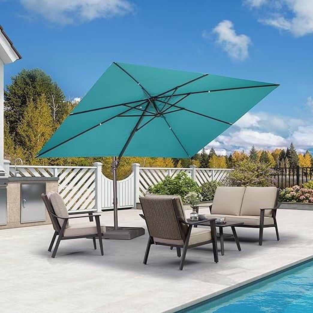PURPLE LEAF OUTDOOR 9' X 11.5' Rectangle Cantilever Umbrella Patio Umbrella Outdoor Aluminum Offset Antique Bronze Hanging Umbrella for Pool Garden Backyard Deck, Turquoise Blue