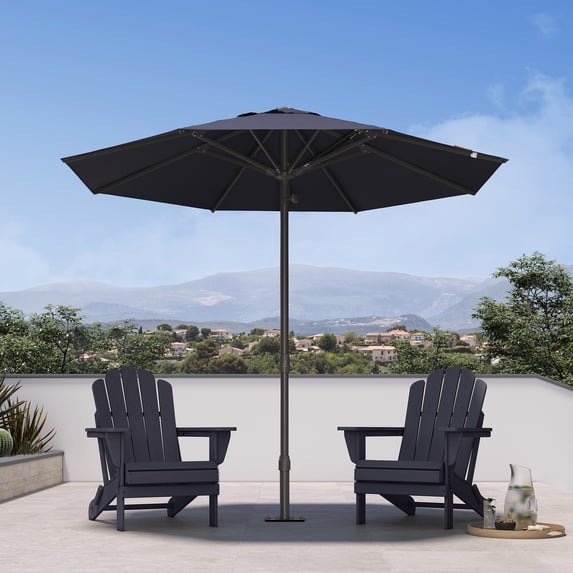 PURPLE LEAF OUTDOOR 9Ft Patio Umbrella Semi-Auto Round Outdoor Aluminium Market Umbrella Table Umbrella with 1.89In Rod and 8 Sturdy Ribs for Deck Lawn Pool Garden, Navy Blue