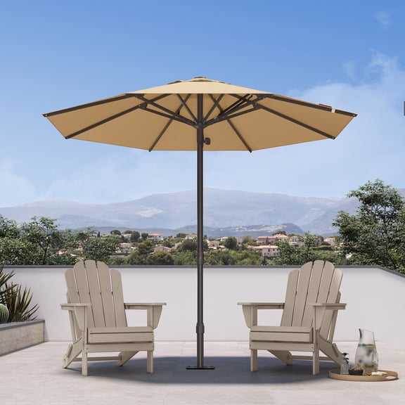 PURPLE LEAF OUTDOOR 9Ft Round Semi-Auto Outdoor Patio Umbrella Aluminium Market Umbrella Table Umbrella with 1.89In Rod and 8 Sturdy Ribs for Deck Lawn Pool Garden, Beige