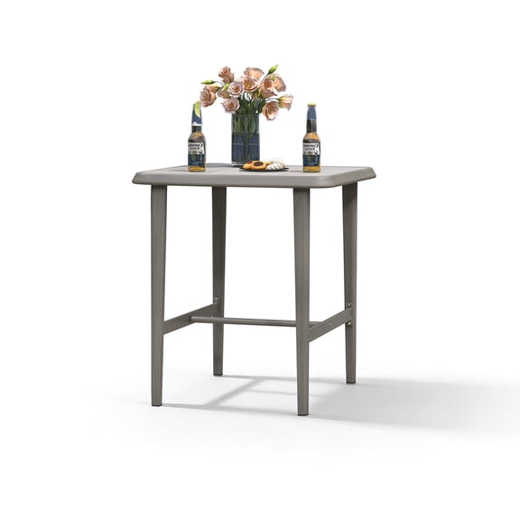 PURPLE LEAF OUTDOOR Aluminum Counter Height Bar Stools Table with Shelve Pub High Table for Patio Poolside Gray