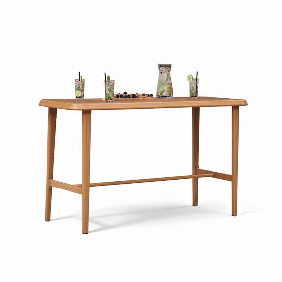 PURPLE LEAF OUTDOOR Bar Rectangular Counter Height Table Patio Modern Pub Dining Table with Weather Resistant Top Indoor and Outdoor Teak