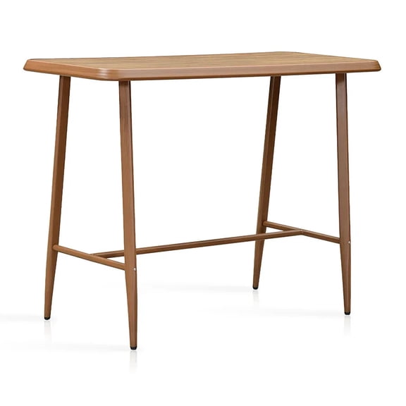 PURPLE LEAF OUTDOOR Bar Rectangular Table Patio Modern Pub Dining Table with Weather Resistant Top Indoor and Outdoor Deep Teak